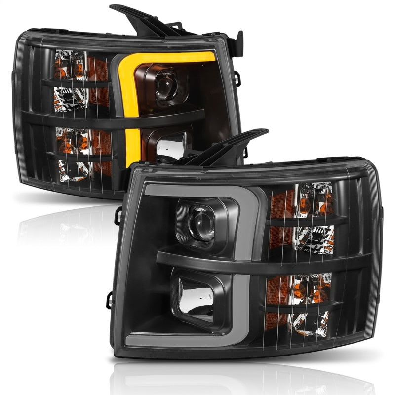 ANZO - Projector Headlights w/ Plank Style Switchback Black w/ Amber - 111410 - MST Motorsports