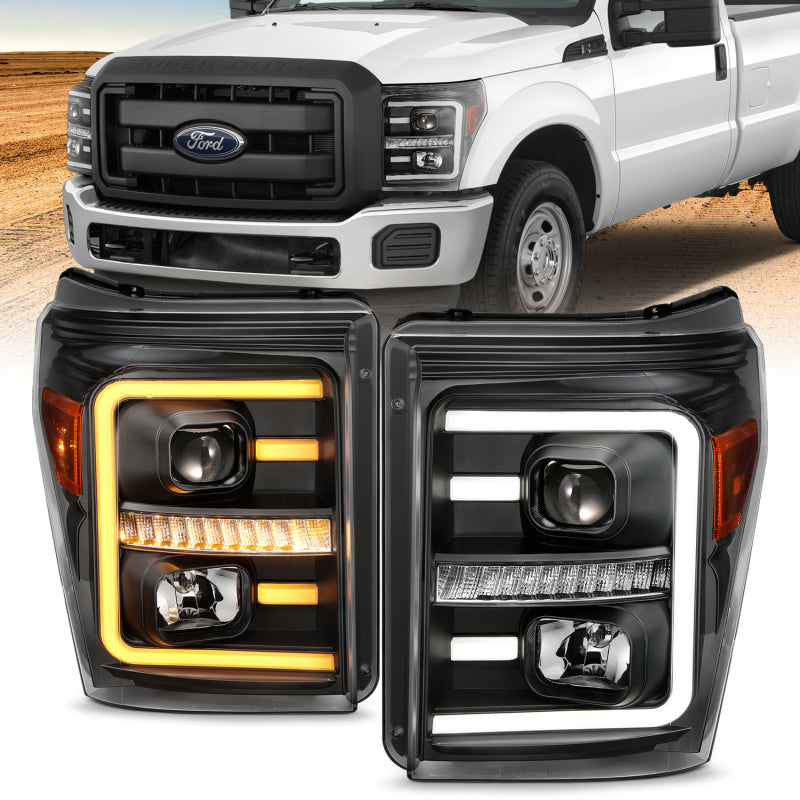 ANZO - Projector Headlights w/ Plank Style Switchback Black w/ Amber - 111406 - MST Motorsports