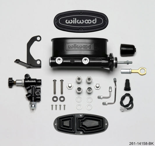 Wilwood - Wilwood HV Tandem M/C Kit w L/H Bracket & Prop Valve - 15/16in Bore Black-W/Push. - Early Mustang - 261-14158-BK - MST Motorsports