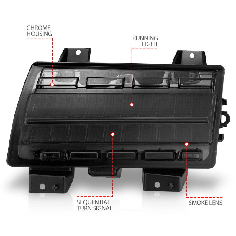 ANZO - Turn Signal Light Assembly; Chrome Housing; Smoke Lens; Sequential Signal; Pair; - 511088 - MST Motorsports